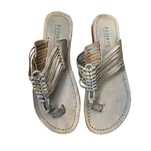 Bed‎ Stu Gray Taupe Braided Leather Sandals Thong Flip Flop Size 9